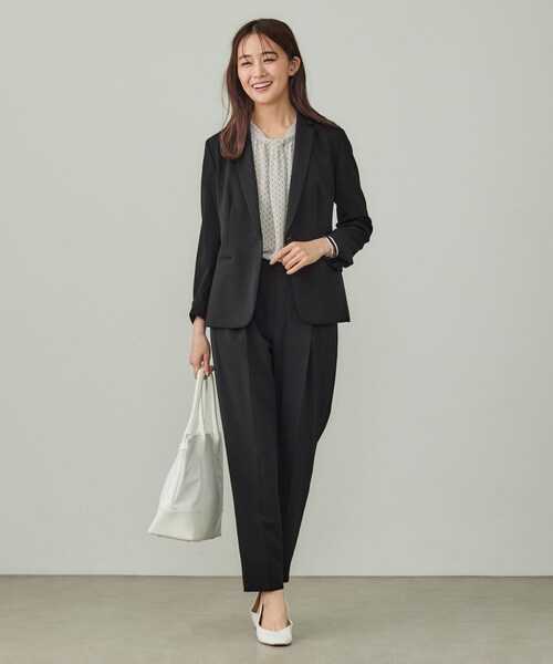 INDIVI ストレッチテーラードジャケット　テーパードパンツ　スーツセット セール】【洗える／UVケア】ストレッチテーラードジャケット