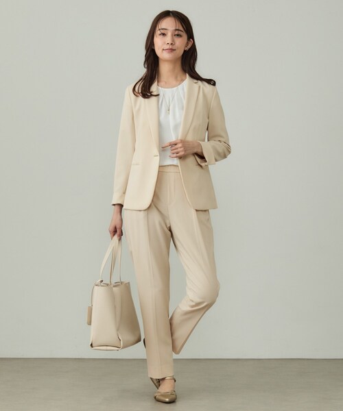 INDIVI ストレッチテーラードジャケット　テーパードパンツ　スーツセット セール】【洗える／UVケア】ストレッチテーラードジャケット