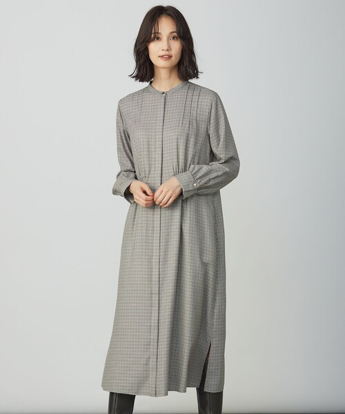 J.PRESS(ジェイプレス)の「サイロチェック ストライプ ワンピース(シャツワンピース・レディース・ブラウン系3/ネイビー系3・11/9)」の1枚目の写真
