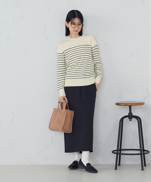 COMME CA ISM(コムサイズム)の「【ウォッシャブル】ベーシック ボーダー袖ボタンニット(ニット/セーター・レディース・ブラック/ホワイト・LARGE/MEDIUM)」の3枚目の写真