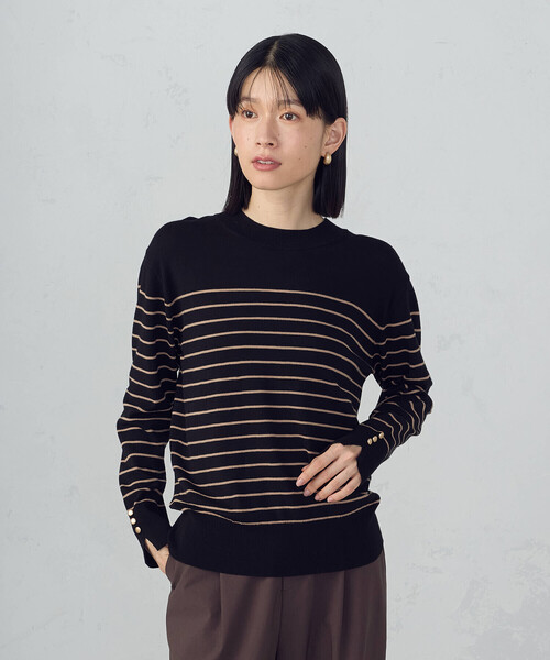 COMME CA ISM(コムサイズム)の「【ウォッシャブル】ベーシック ボーダー袖ボタンニット(ニット/セーター・レディース・ブラック/ホワイト・LARGE/MEDIUM)」の10枚目の写真