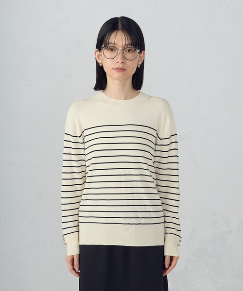 COMME CA ISM(コムサイズム)の「【ウォッシャブル】ベーシック ボーダー袖ボタンニット(ニット/セーター・レディース・ブラック/ホワイト・LARGE/MEDIUM)」の12枚目の写真
