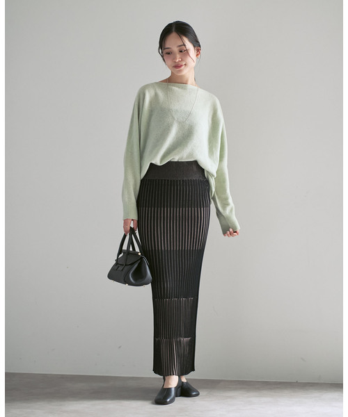 セール】《追加》【洗える】ランダムバイカラーリブニットスカート