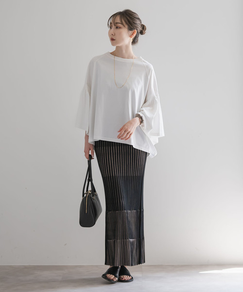 追加》【洗える】ランダムバイカラーリブニットスカート（スカート