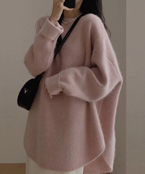 cammie(キャミー)の「モヘアタッチラウンドカットニット(ニット/セーター・レディース・モカ/ホワイト/ピンク/ブラック/レッド・F)」の22枚目の写真