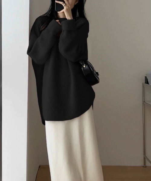 cammie(キャミー)の「モヘアタッチラウンドカットニット(ニット/セーター・レディース・モカ/ホワイト/ピンク/ブラック/レッド・F)」の10枚目の写真