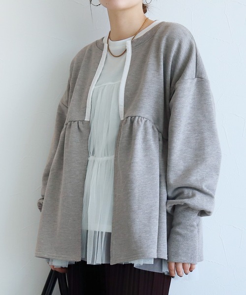 reca（レカ）の「2WAYホック開きペプラムカーデ（カーディガン/ボレロ・レディース・トップグレー/ブラック/キナリ・FREE）」の10枚目の写真