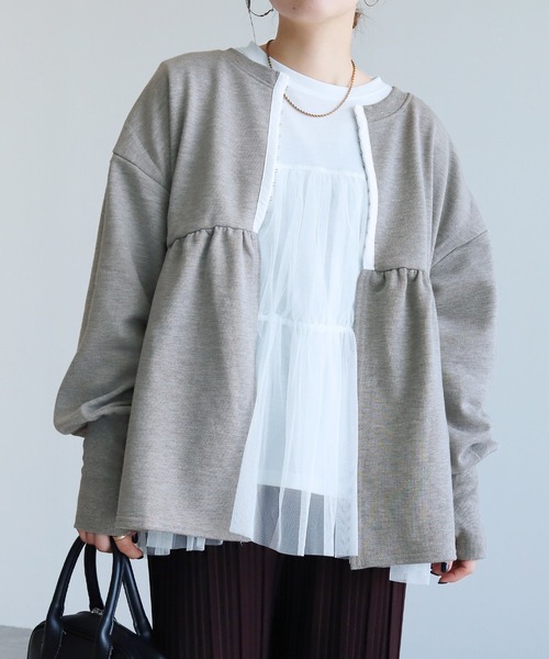 reca（レカ）の「2WAYホック開きペプラムカーデ（カーディガン/ボレロ・レディース・トップグレー/ブラック/キナリ・FREE）」の15枚目の写真