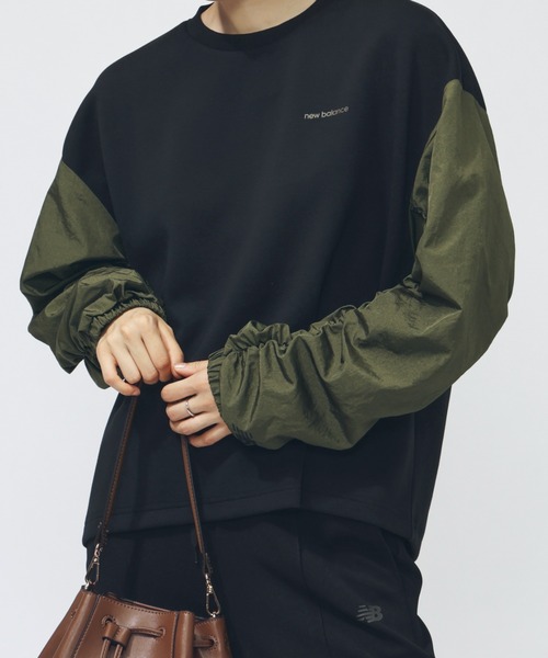 NEW BALANCE(ニューバランス)の「【別注】ニューバランス New Balance THE CITY シャイニーウーブンコンビプルオーバー 限定コラボ(Tシャツ/カットソー・レディース・グレー/ブラック系その他/ブラック・M/L/XL)」の3枚目の写真