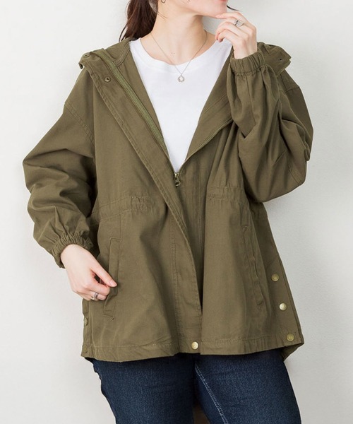 MARAI(マーライ)の「ボリューム袖マウンテンパーカー(マウンテンパーカー・レディース・ブラック/カーキ/ベージュ・M~L/LL~3L/4L~5L)」の3枚目の写真