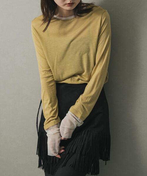 SENSE OF PLACE by URBAN RESEARCH（センスオブプレイスバイアーバンリサーチ）の「シアーレイヤードTシャツ（Tシャツ/カットソー・レディース・イエロー/アイボリー/ブラック・ONE）」の2枚目の写真