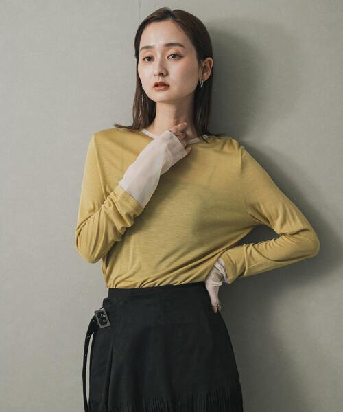 SENSE OF PLACE by URBAN RESEARCH（センスオブプレイスバイアーバンリサーチ）の「シアーレイヤードTシャツ（Tシャツ/カットソー・レディース・イエロー/アイボリー/ブラック・ONE）」の13枚目の写真