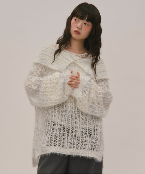 loin nuit（ロワンニュイ）の「sheer collar knit / シアー