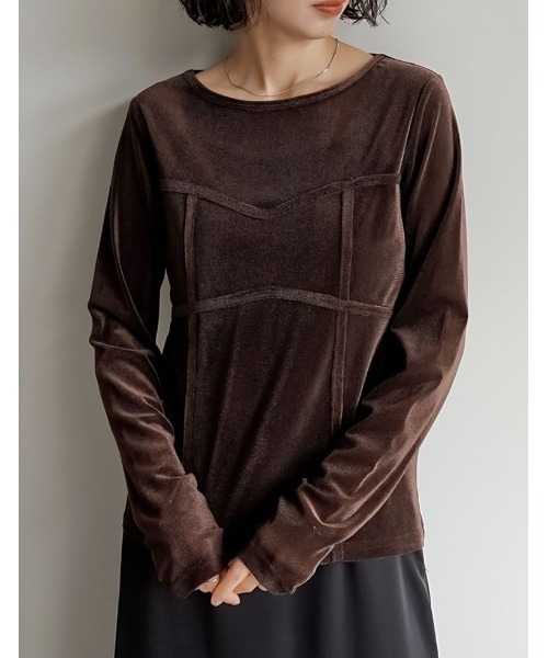 Re:EDIT(リエディ)の「シアーベロアビスチェドッキングトップス(Tシャツ/カットソー・レディース・ブラック/ホワイト/グレー/ブラウン・MEDIUM/LARGE)」の4枚目の写真