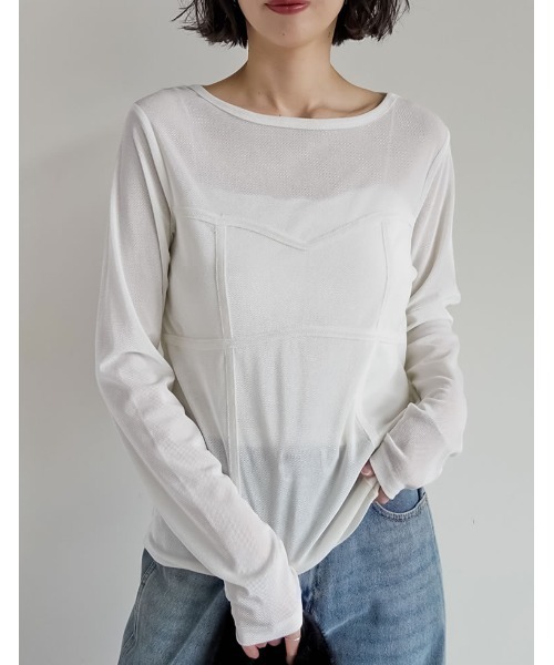 Re:EDIT(リエディ)の「シアーベロアビスチェドッキングトップス(Tシャツ/カットソー・レディース・ブラック/ホワイト/グレー/ブラウン・MEDIUM/LARGE)」の2枚目の写真