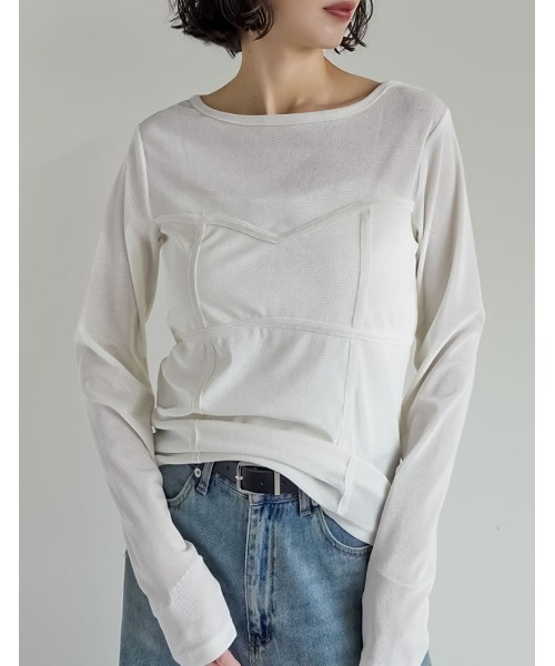 Re:EDIT(リエディ)の「シアーベロアビスチェドッキングトップス(Tシャツ/カットソー・レディース・ブラック/ホワイト/グレー/ブラウン・MEDIUM/LARGE)」の12枚目の写真