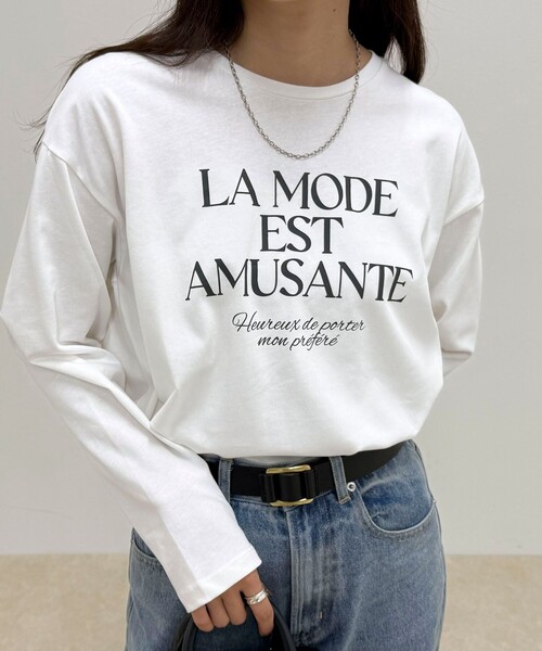 fredy emue(フレディエミュ)の「ロゴプリントロンTシャツ(Tシャツ/カットソー・レディース・ライトグレー/オフホワイト/アイボリー・38)」の1枚目の写真