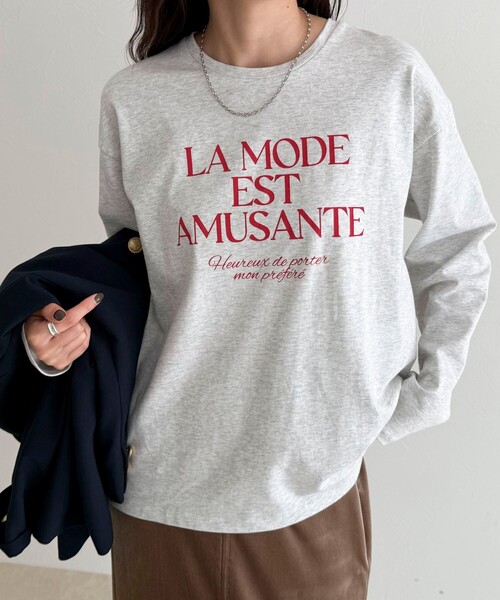 fredy emue(フレディエミュ)の「ロゴプリントロンTシャツ(Tシャツ/カットソー・レディース・ライトグレー/オフホワイト/アイボリー・38)」の3枚目の写真