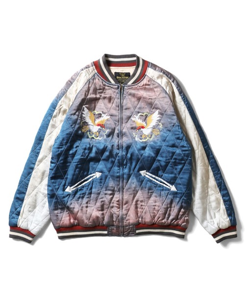 HOUSTON(ヒューストン)の「HOUSTON ヴィンテージ加工スカジャン(MAP)(スカジャン・メンズ・グリーン/ブルー/ブラック・MEDIUM/LARGE/X-LARGE/XX-LARGE)」の3枚目の写真