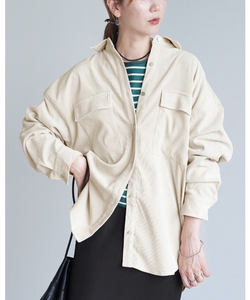 コーデュロイBIGシャツ　アイボリー セール】コーデュロイBIGシャツ（シャツ/ブラウス）｜reca（レカ）の