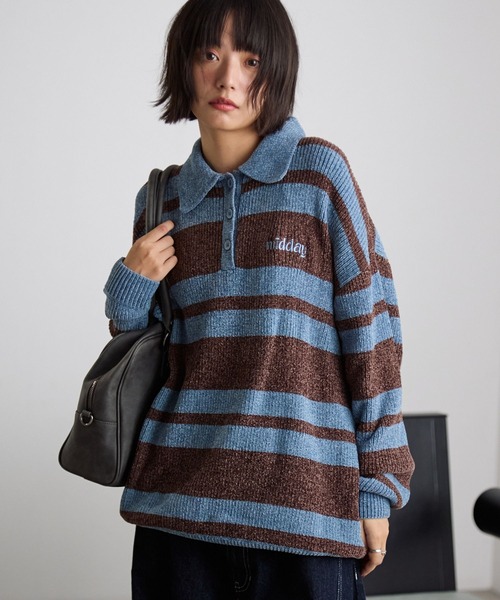 PBLIM（ページボーイリム）の「《UNISEX》ベロアボーダーニット（ニット/セーター・レディース・ブルー/イエロー・FREE）」の2枚目の写真