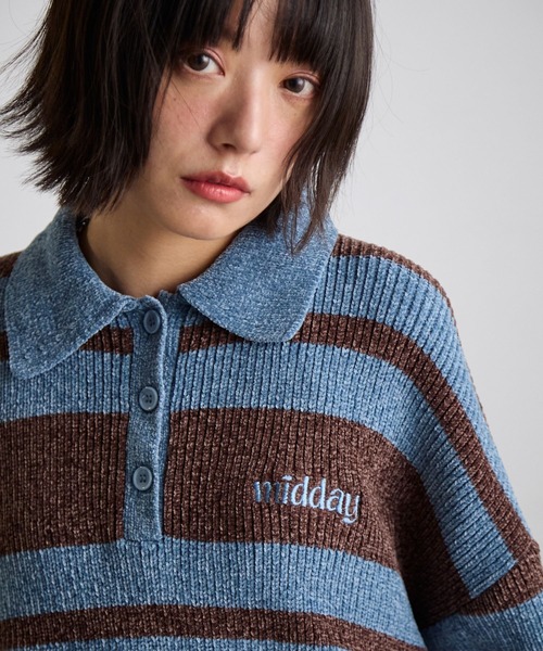 PBLIM（ページボーイリム）の「《UNISEX》ベロアボーダーニット（ニット/セーター・レディース・ブルー/イエロー・FREE）」の3枚目の写真