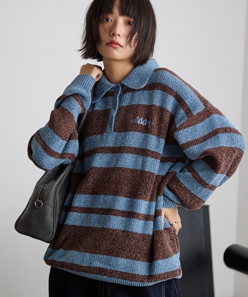 PBLIM（ページボーイリム）の「《UNISEX》ベロアボーダーニット（ニット/セーター・レディース・ブルー/イエロー・FREE）」の4枚目の写真