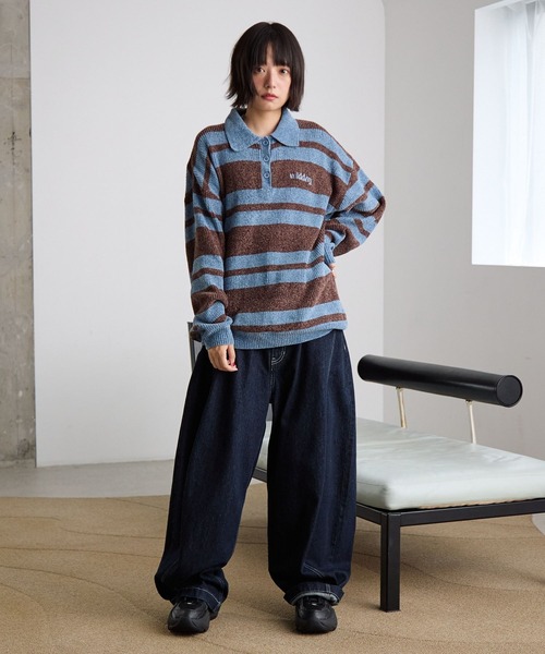 PBLIM（ページボーイリム）の「《UNISEX》ベロアボーダーニット（ニット/セーター・レディース・ブルー/イエロー・FREE）」の7枚目の写真