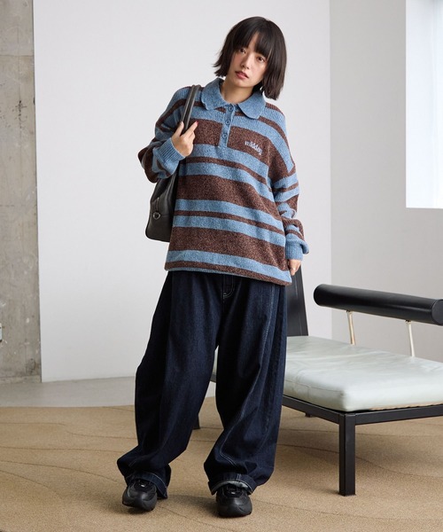 PBLIM（ページボーイリム）の「《UNISEX》ベロアボーダーニット（ニット/セーター・レディース・ブルー/イエロー・FREE）」の8枚目の写真