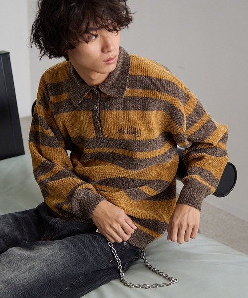 PBLIM（ページボーイリム）の「《UNISEX》ベロアボーダーニット（ニット/セーター・レディース・ブルー/イエロー・FREE）」の10枚目の写真