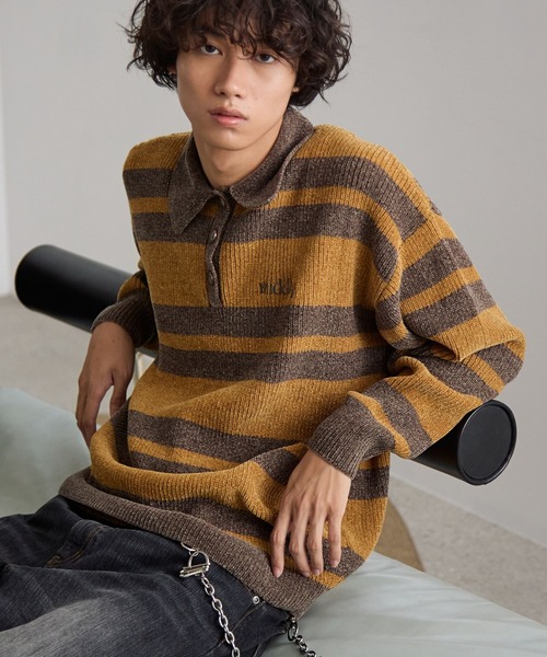 PBLIM（ページボーイリム）の「《UNISEX》ベロアボーダーニット（ニット/セーター・レディース・ブルー/イエロー・FREE）」の11枚目の写真