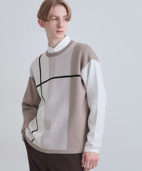 tk.TAKEO KIKUCHI（ティーケータケオキクチ）の「【洗える】クロスオーバーニット（ニット/セーター・メンズ・ホワイト系7/ダークブラウン系4/ブラック系4/ブルー系4・01/02/03/04）」の2枚目の写真