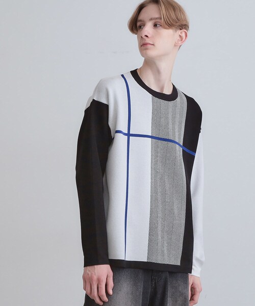 tk.TAKEO KIKUCHI（ティーケータケオキクチ）の「【洗える】クロスオーバーニット（ニット/セーター・メンズ・ホワイト系7/ダークブラウン系4/ブラック系4/ブルー系4・01/02/03/04）」の3枚目の写真