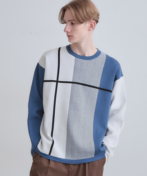 tk.TAKEO KIKUCHI（ティーケータケオキクチ）の「【洗える】クロスオーバーニット（ニット/セーター・メンズ・ホワイト系7/ダークブラウン系4/ブラック系4/ブルー系4・01/02/03/04）」の4枚目の写真