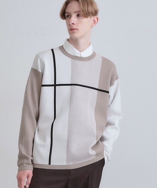 tk.TAKEO KIKUCHI（ティーケータケオキクチ）の「【洗える】クロスオーバーニット（ニット/セーター・メンズ・ホワイト系7/ダークブラウン系4/ブラック系4/ブルー系4・01/02/03/04）」の10枚目の写真