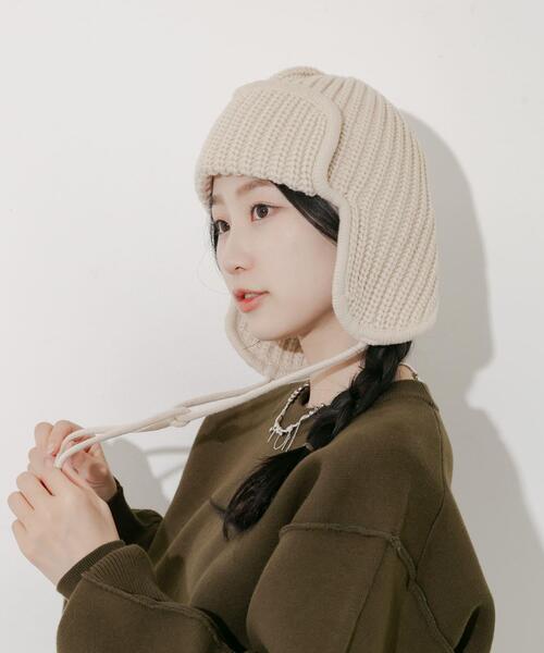 SMELLY（スメリー）の「リブニットフライトキャップ（ニットキャップ/ビーニー・レディース・モカ/チャコールグレー/ベージュ・-）」の5枚目の写真