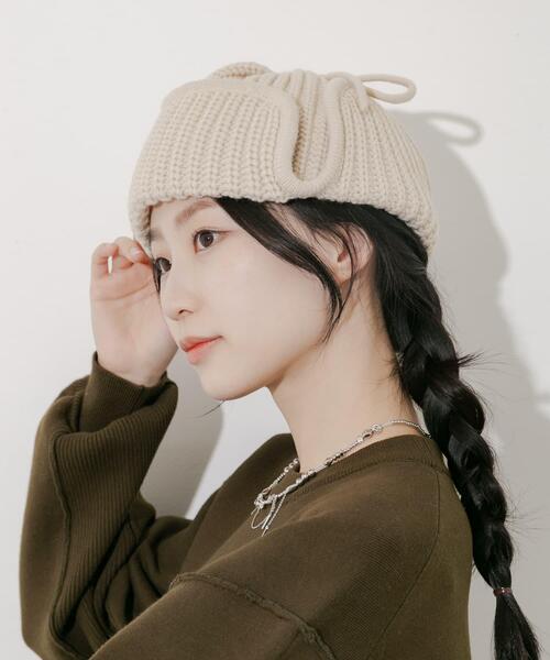 SMELLY（スメリー）の「リブニットフライトキャップ（ニットキャップ/ビーニー・レディース・モカ/チャコールグレー/ベージュ・-）」の8枚目の写真