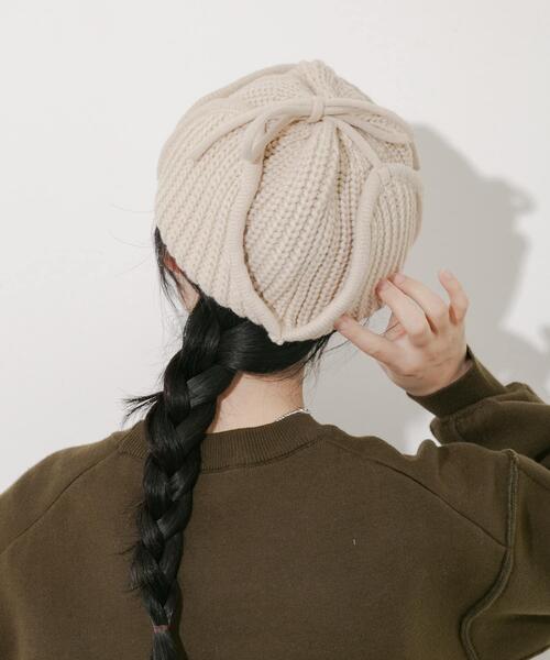 SMELLY（スメリー）の「リブニットフライトキャップ（ニットキャップ/ビーニー・レディース・モカ/チャコールグレー/ベージュ・-）」の10枚目の写真