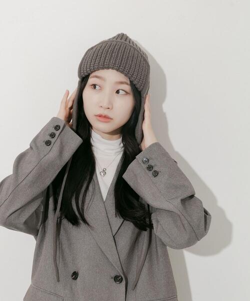 SMELLY（スメリー）の「リブニットフライトキャップ（ニットキャップ/ビーニー・レディース・モカ/チャコールグレー/ベージュ・-）」の18枚目の写真