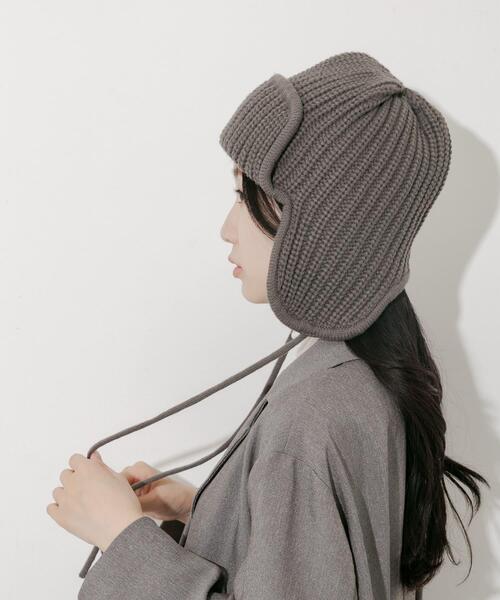 SMELLY（スメリー）の「リブニットフライトキャップ（ニットキャップ/ビーニー・レディース・モカ/チャコールグレー/ベージュ・-）」の19枚目の写真