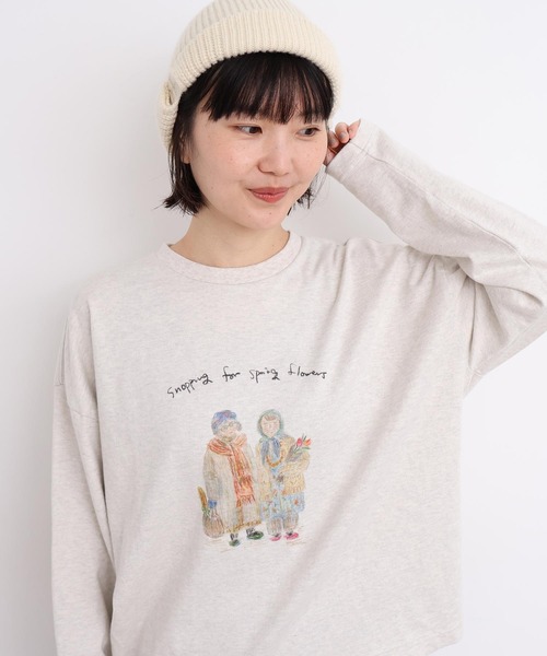 l'atelier du savon（アトリエドサボン）の「_冬の終わりの、お散歩おばあちゃんT（Tシャツ/カットソー・レディース・オートミール・FREE）」の5枚目の写真