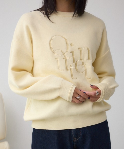 AZUL by moussy(アズールバイマウジー)の「ロゴ刺繍ニットトップス(ニット/セーター・レディース・ブラック/ライトイエロー/杢グレー・FREE)」の3枚目の写真