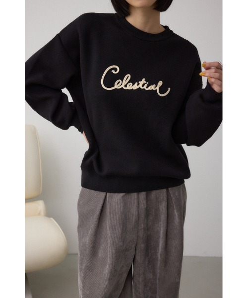 AZUL by moussy(アズールバイマウジー)の「ロゴ刺繍ニットトップス(ニット/セーター・レディース・ブラック/ライトイエロー/杢グレー・FREE)」の4枚目の写真