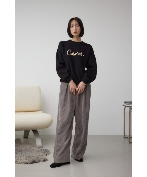 AZUL by moussy(アズールバイマウジー)の「ロゴ刺繍ニットトップス(ニット/セーター・レディース・ブラック/ライトイエロー/杢グレー・FREE)」の7枚目の写真