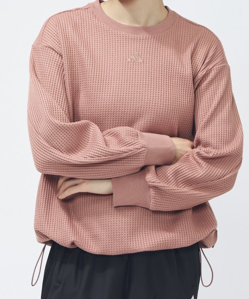 adidas(アディダス)の「【別注】アディダス adidas ラックスフロー オールデイズ ルーズフィット ワッフル フリース クルーシ 限定コラボ(Tシャツ/カットソー・レディース・オフホワイト/チャコールグレー/ピンク・S/M/L/XL)」の11枚目の写真