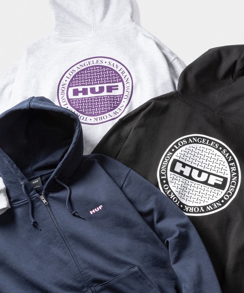 HUF（ハフ）の「MANHOLE FULL ZIP HOODIE（パーカー・メンズ・アッシュグレー/ブラック/ネイビー・S/M/L/XL/XXL）」の4枚目の写真