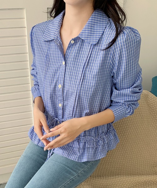 aimoha(アイモハ)の「ウエスト ギャザー チェック シャツ ブラウス(シャツ/ブラウス・レディース・ライトブルー/ネイビー・FREE)」の17枚目の写真