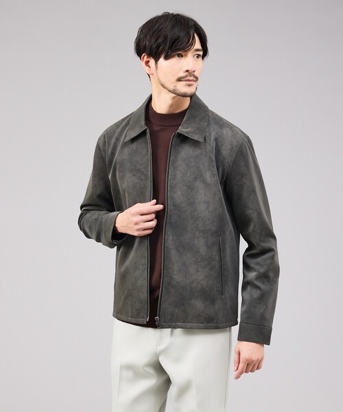 ABAHOUSE GRAY（アバハウスグレイ）の「【ネオレザー】ヴィンテージライク ジップブルゾン（ブルゾン・メンズ・ブラウン/グレー/ブラック・46/48/50）」の2枚目の写真