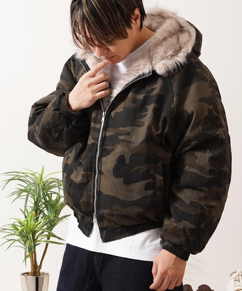 セール】ファー使い クロップド フードブルゾン / Fur-Trimmed Cropped