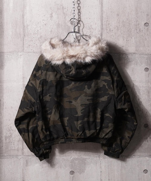 セール】ファー使い クロップド フードブルゾン / Fur-Trimmed Cropped